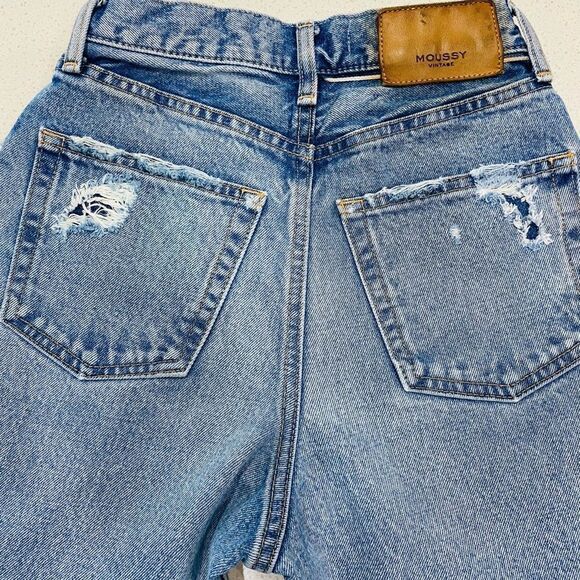 Moussy Vintage 23x30 Distressed Wide Straight Denim Button Fly Jeans Japan/EUC - Picture 4 of 12